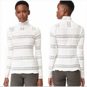 Cinq à Sept Antonia Turtleneck Lace Top Mock Neck Long Sleeve Blouse
